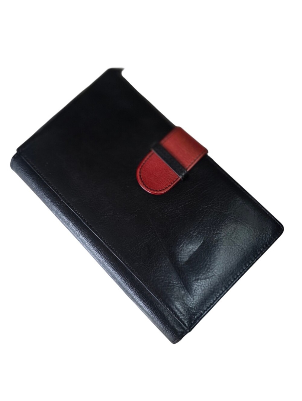 Danier Black Leather Organizer Wallet with Red Tab Closure